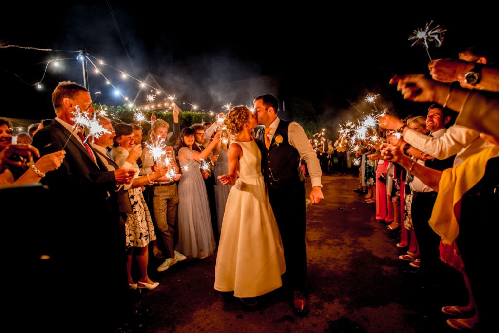 Bride and Groom Sparkler exit at Monkton Barn