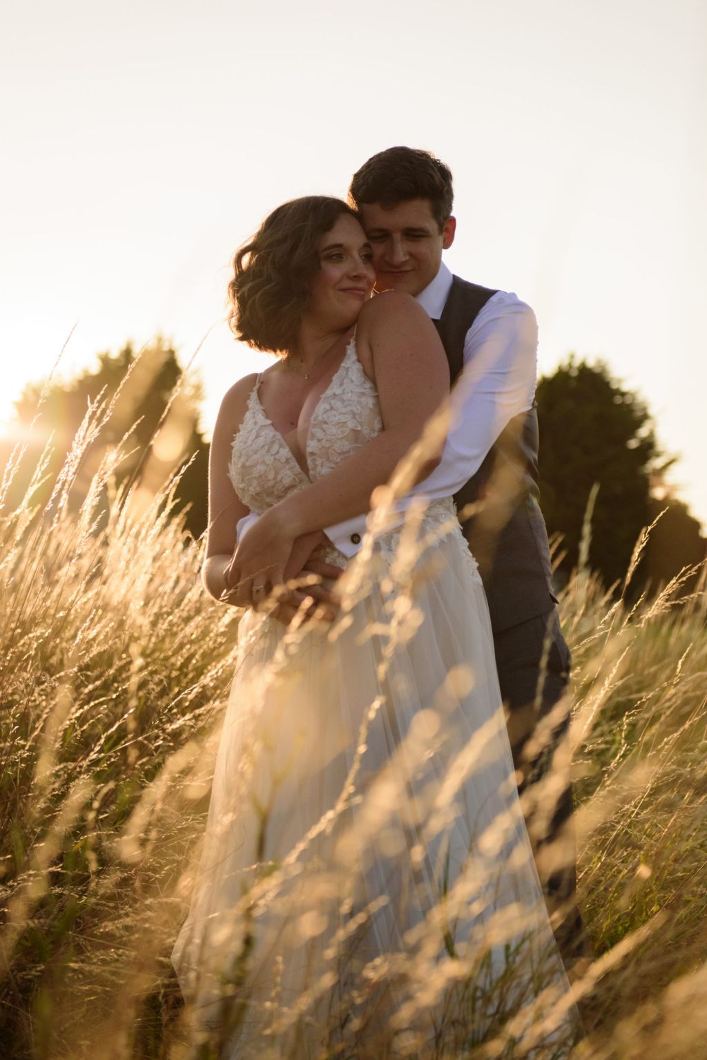 Bride & Groom at Monkton Barn Golden Hour